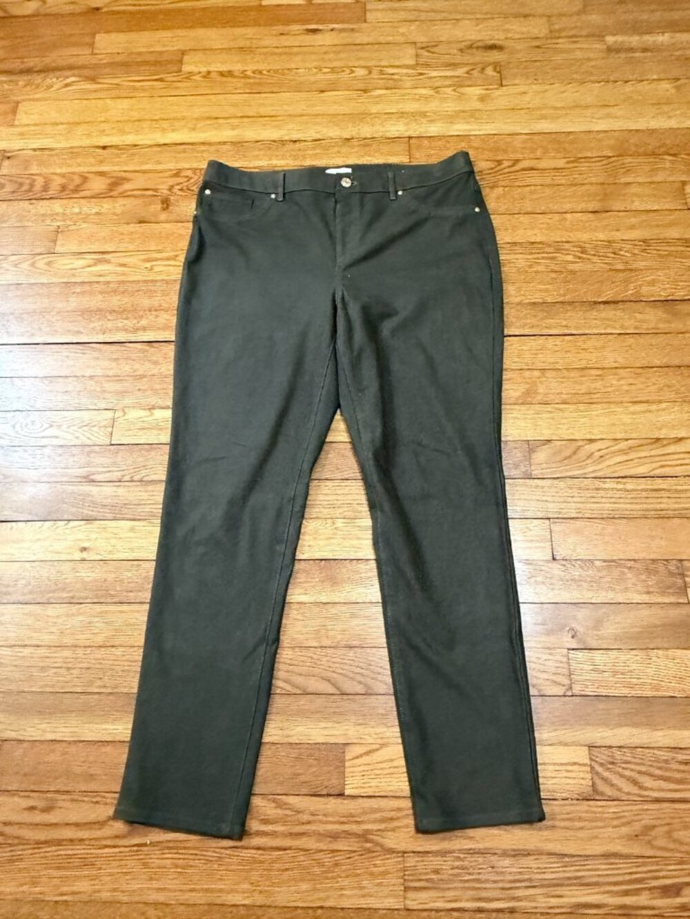 Chico's Womens Faux Suede Pants Size 2 (US 12) Green Microfiber Straight Leg